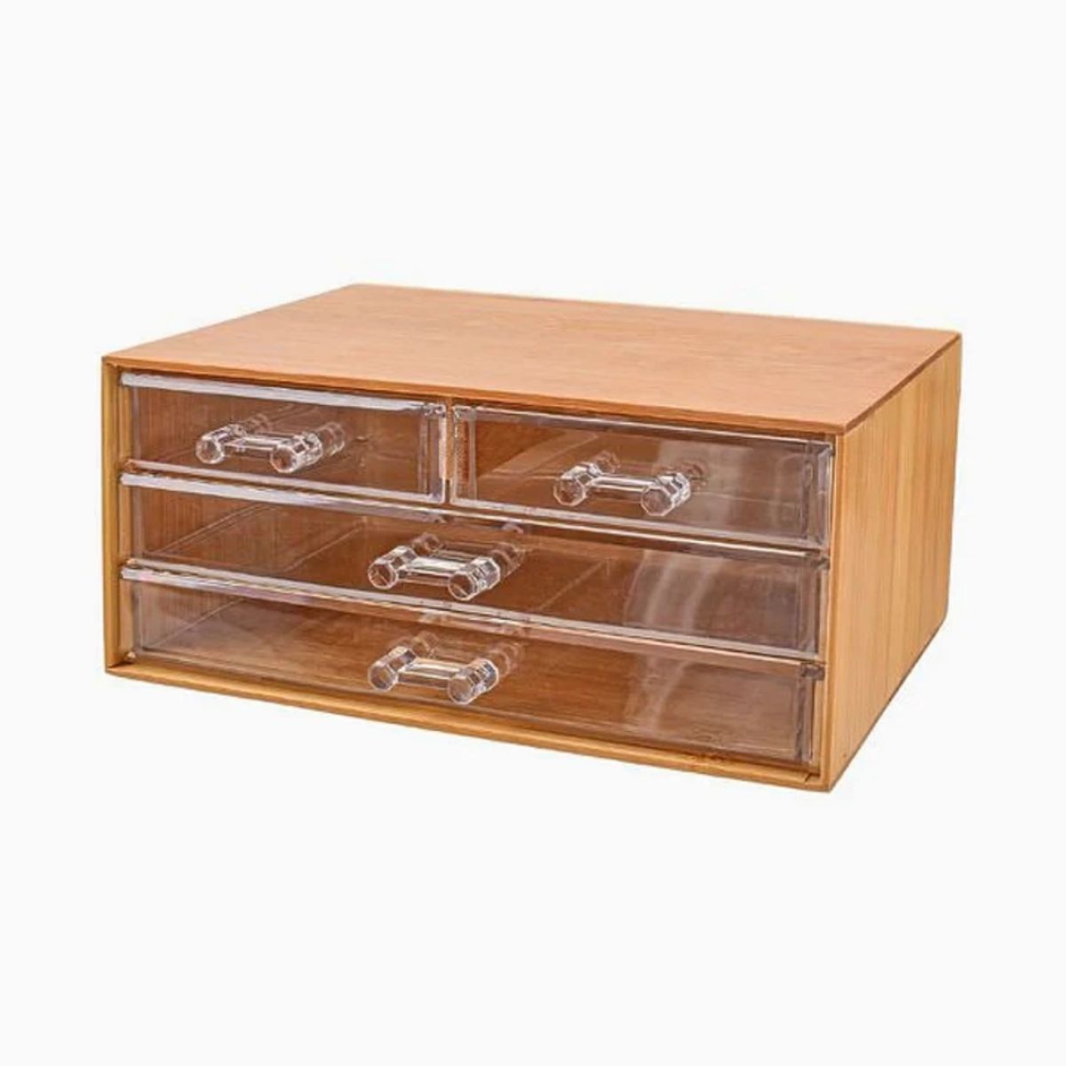 GENERICO - Caja de almacenamiento de bambú con cuatro cajones – 23,6 × 14 × 11 cm