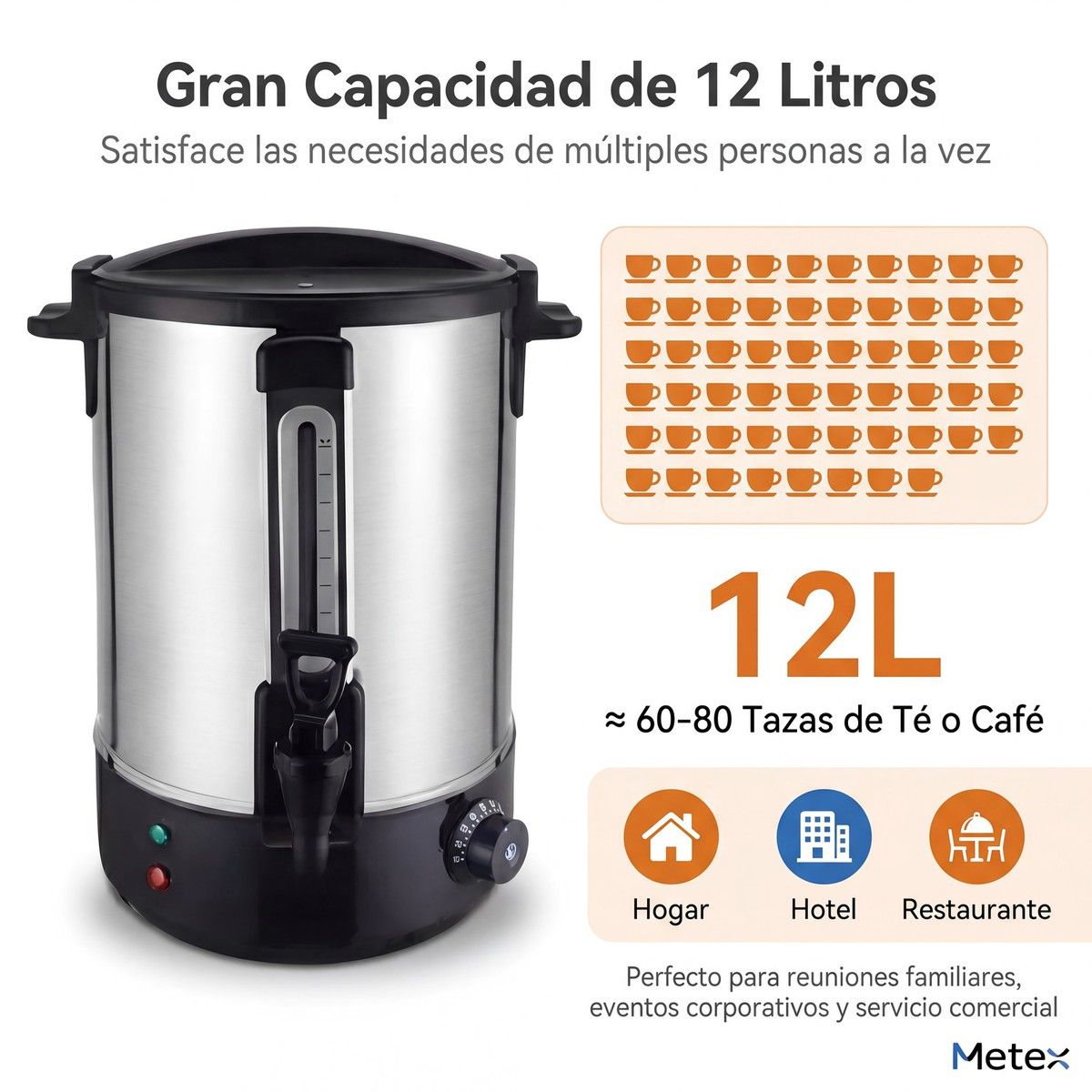 METEX - Hervidor De Agua Color Plateado