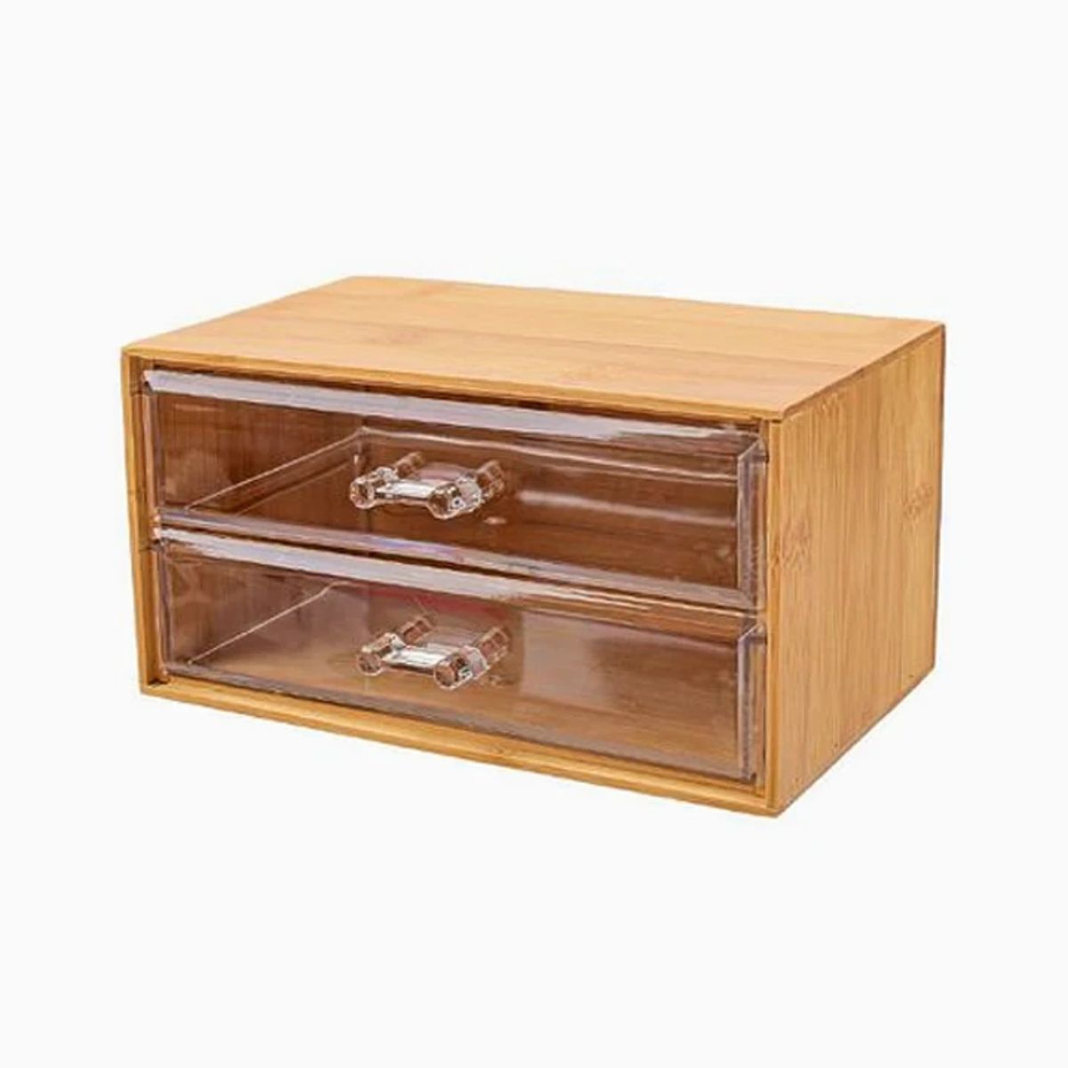 GENERICO - Caja de almacenamiento de bambú con dos cajones – 18,5 × 10,5 × 9,5 cm