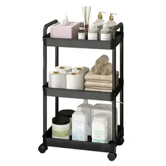GENERICO - Carrito Organizador Con Ruedas Asas Multiuso 3 Niveles Color Negro