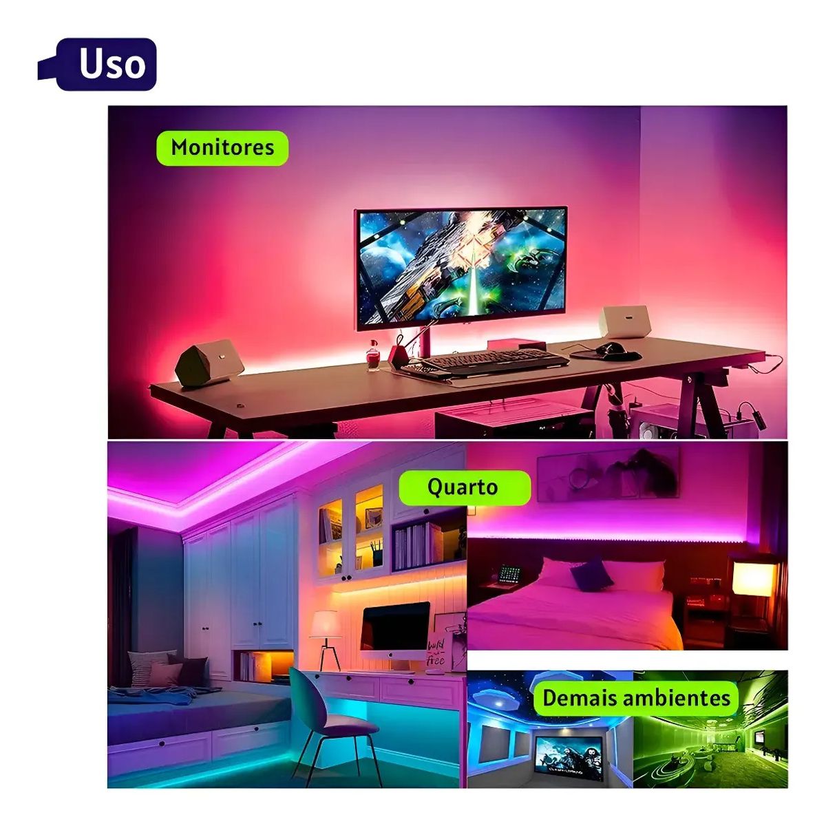 IRM - Cinta Luces Led Colores De 5 Metros Decoracion De Dormitorios Muebles Luces Ambientales Con Mando
