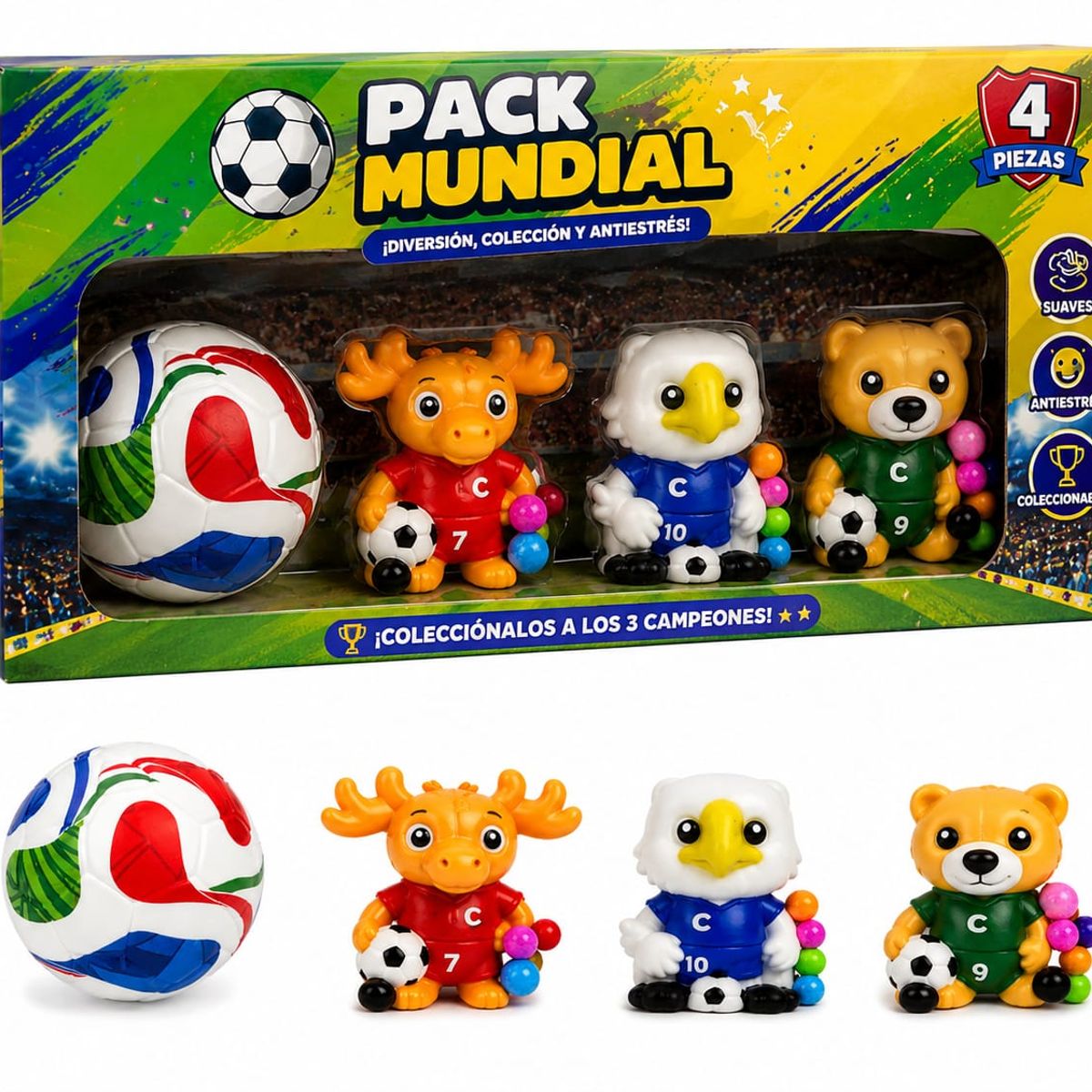 GENERICO - Pack Antiestrés Pelota y Squishy Mundial 2026
