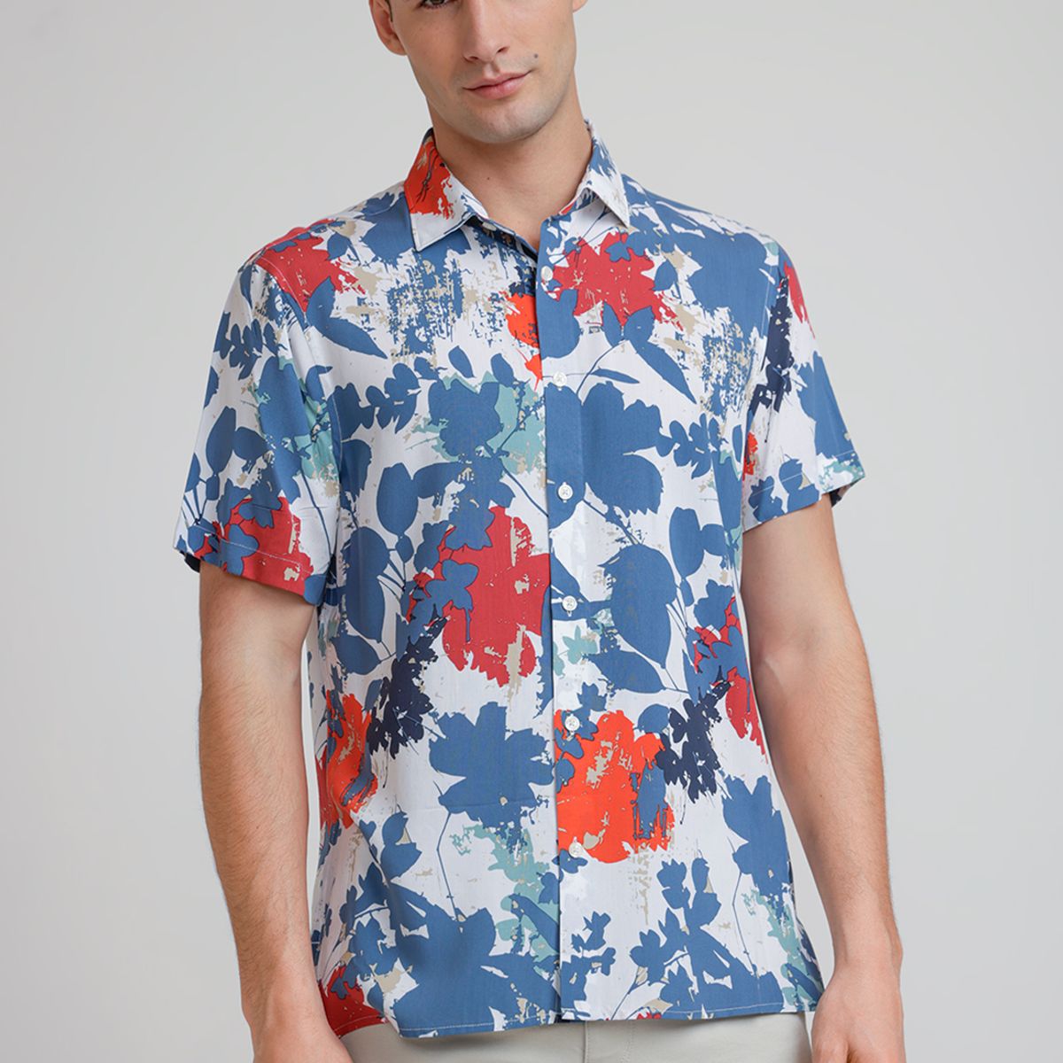 PERRY ELLIS - Camisa Hombre Manga Corta Estampada Azul