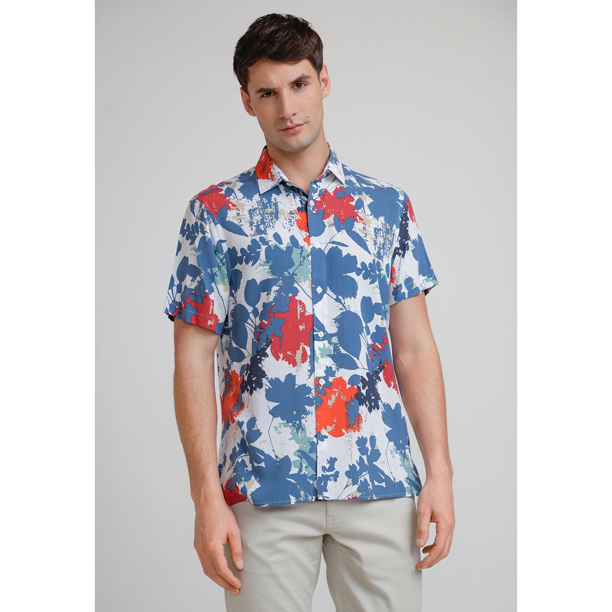 PERRY ELLIS - Camisa Hombre Manga Corta Estampada Azul