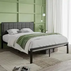 GENERICO - Base Cama Con Respaldo Full Size Cabecera Tapizado Y Estribo Color Negro Para Colchón 190 x130cm