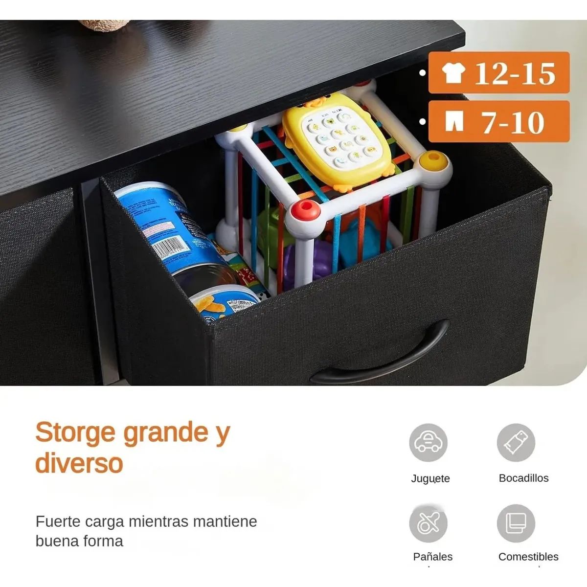 GENERICO - Cómoda Plegable De Tela Con 9 Cajones En Mdf Negro
