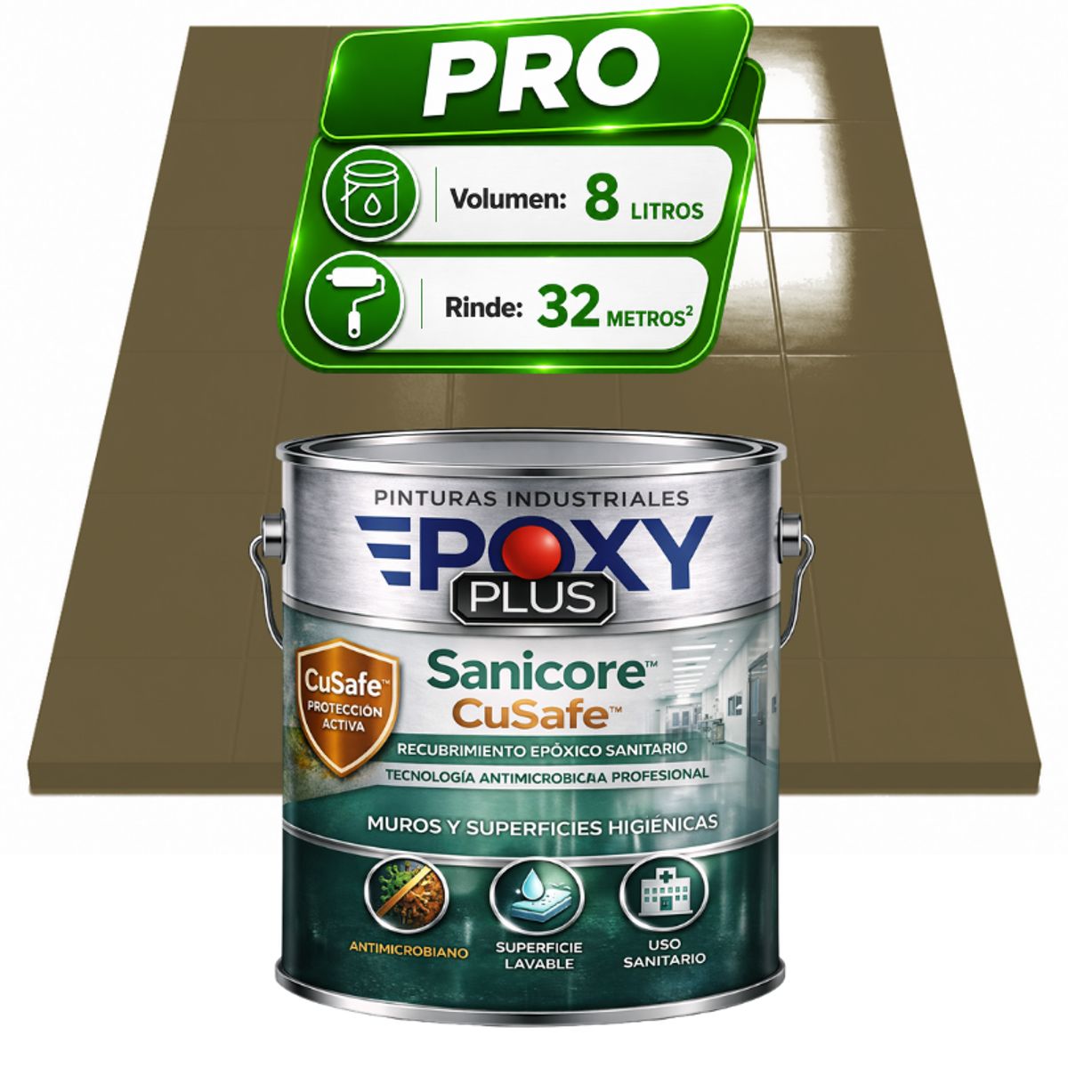 EPOXY - Pintura Epóxica Hospitalaria Sanicore CuSafe - MUROS Y PISOS - SIN OLOR - PRO 8L -  GRIS CAQUI