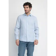 PERRY ELLIS - Camisa Hombre Lino Celeste