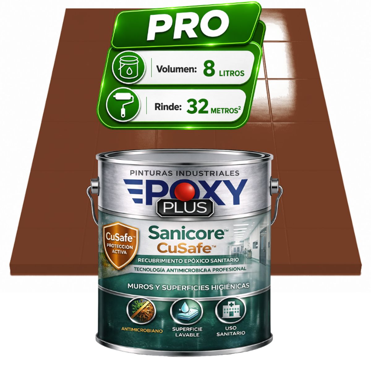 EPOXY - Pintura Epóxica Hospitalaria Sanicore CuSafe - MUROS Y PISOS - SIN OLOR - PRO 8L -  MARRÓN SEÑALES