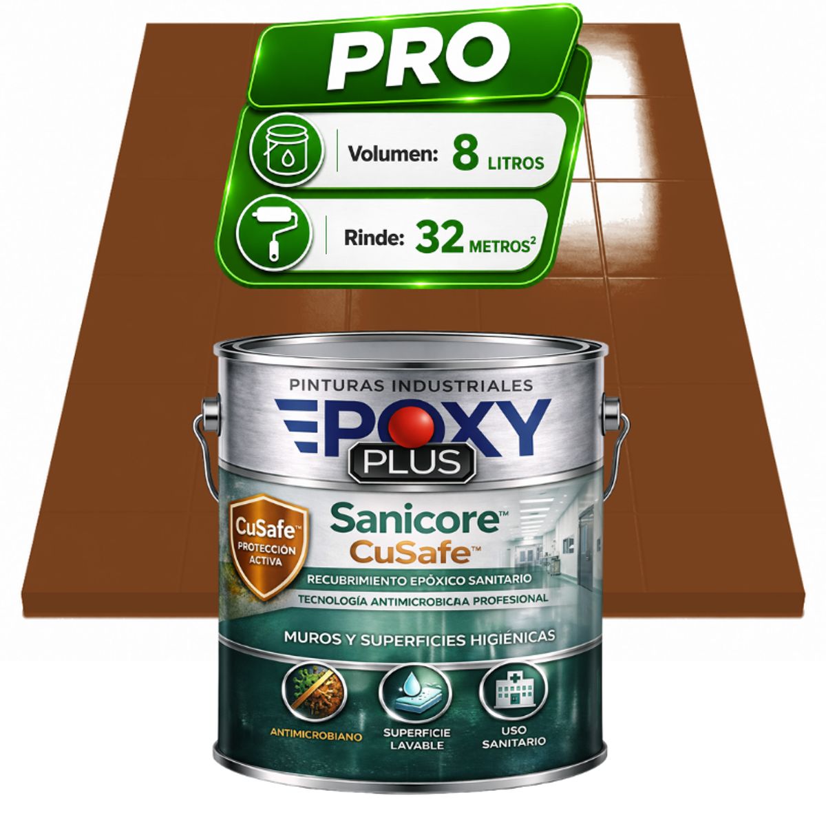 EPOXY - Pintura Epóxica Hospitalaria Sanicore CuSafe - MUROS Y PISOS - SIN OLOR - PRO 8L -  MARRÓN BARRO