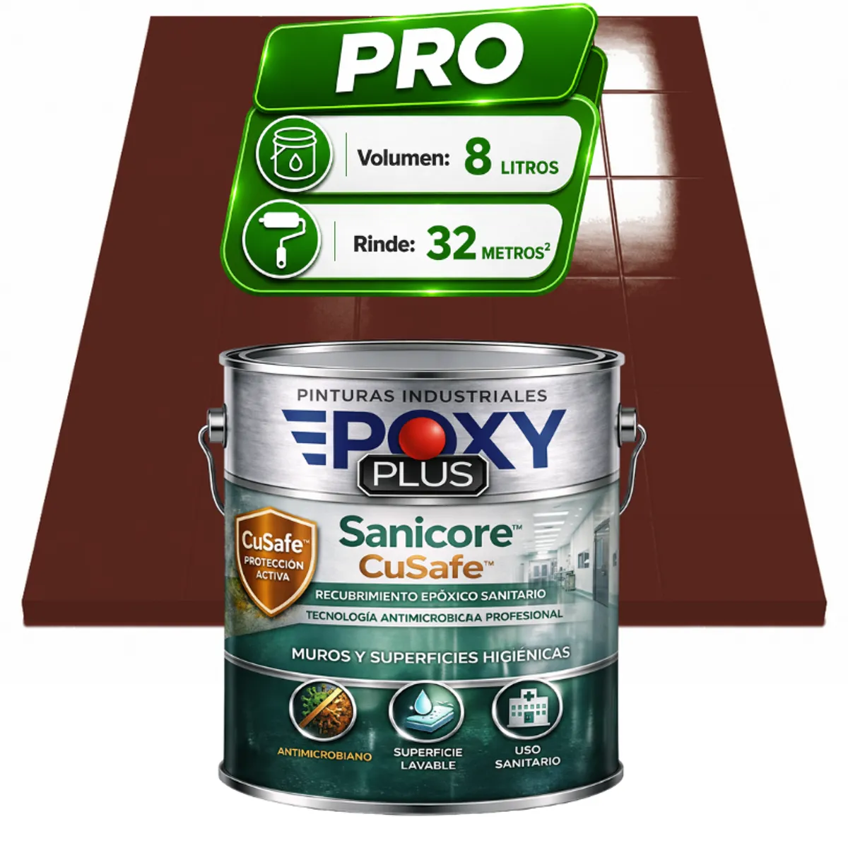 EPOXY - Pintura Epóxica Hospitalaria Sanicore CuSafe - MUROS Y PISOS - SIN OLOR - PRO 8L -  MARRÓN ROJIZO