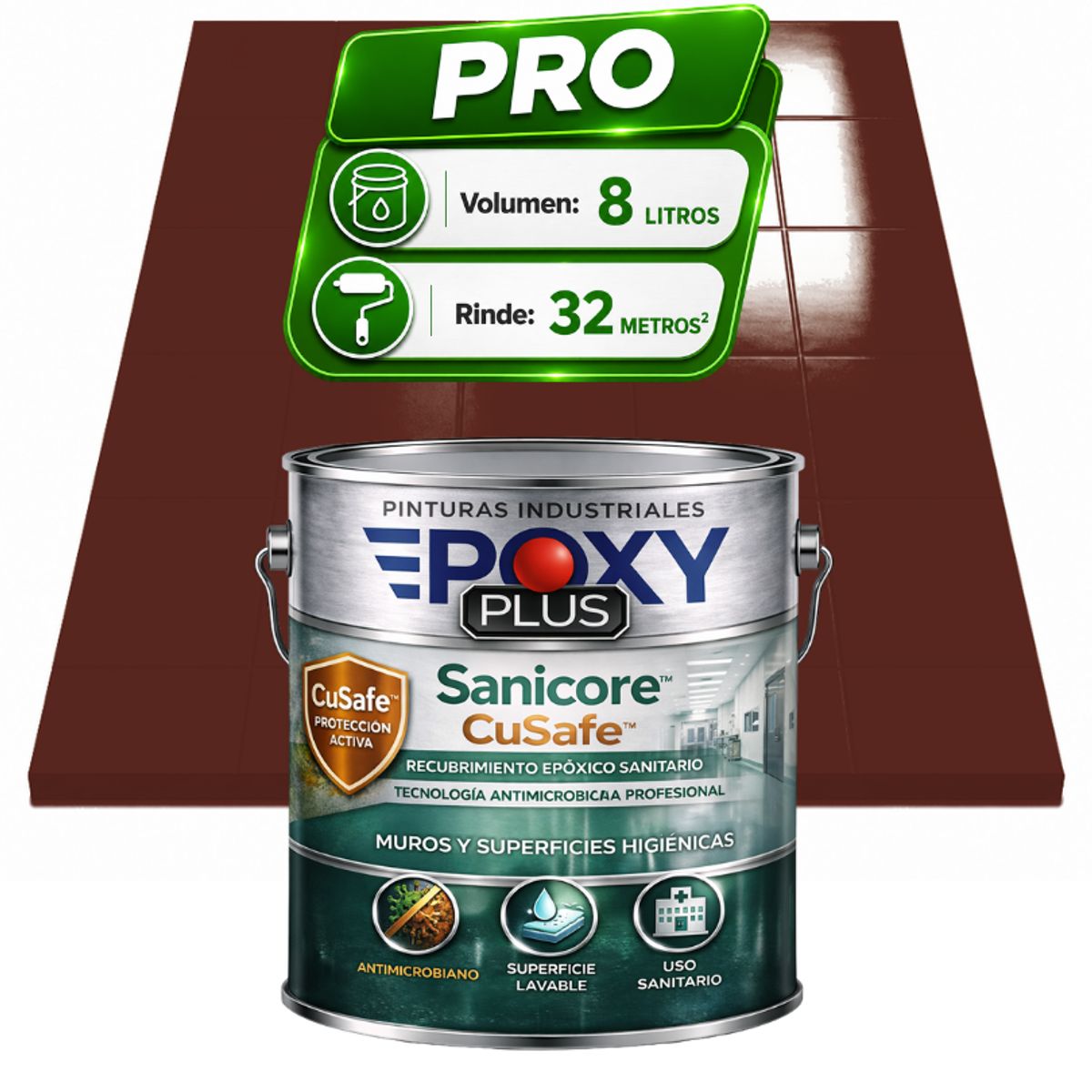EPOXY - Pintura Epóxica Hospitalaria Sanicore CuSafe - MUROS Y PISOS - SIN OLOR - PRO 8L -  MARRÓN ROJIZO