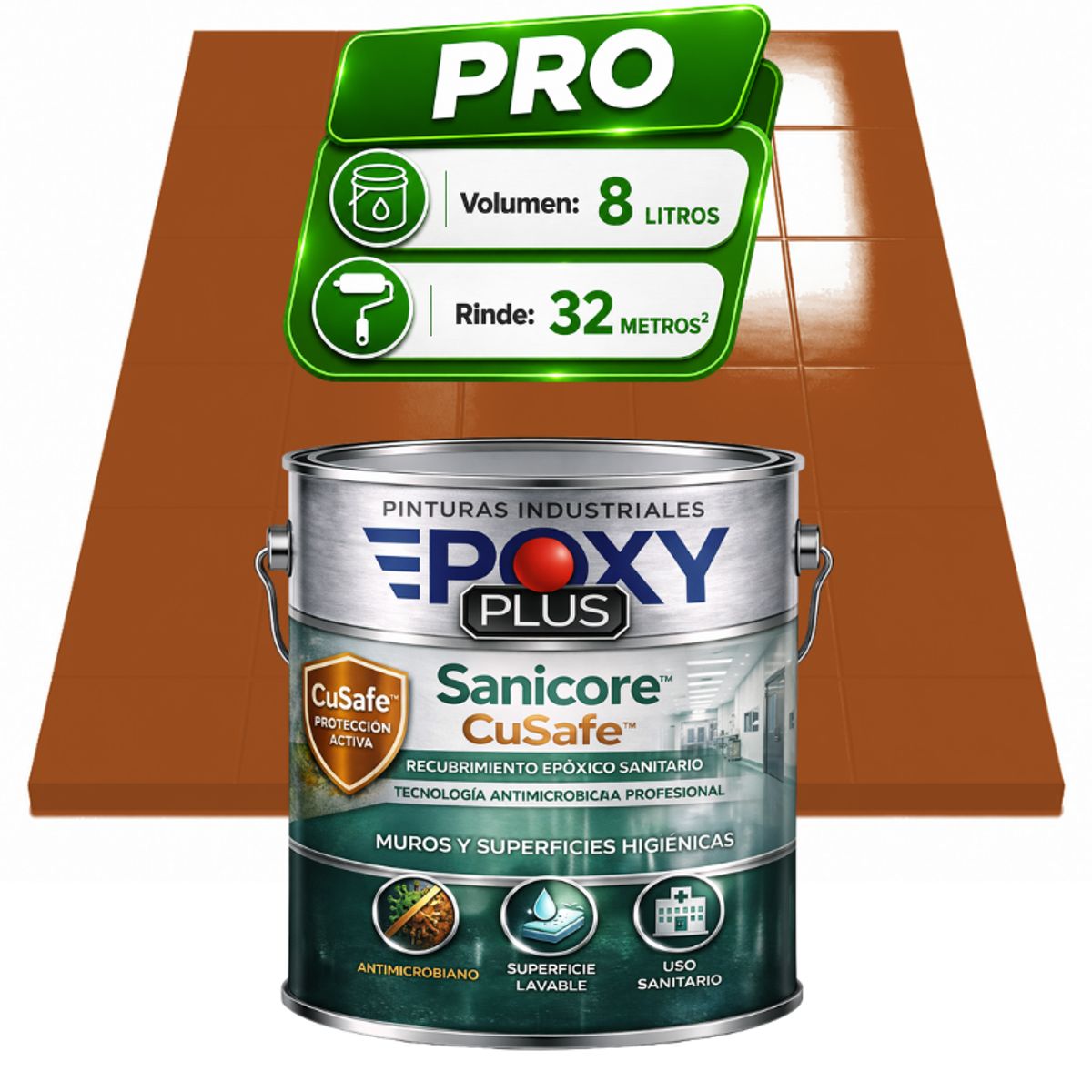 EPOXY - Pintura Epóxica Hospitalaria Sanicore CuSafe - MUROS Y PISOS - SIN OLOR - PRO 8L -  MARRÓN NARANJA