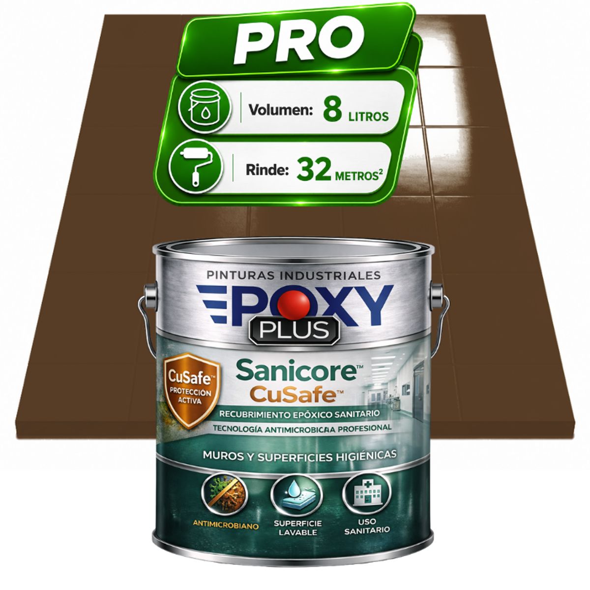 EPOXY - Pintura Epóxica Hospitalaria Sanicore CuSafe - MUROS Y PISOS - SIN OLOR - PRO 8L -  MARRÓN TIERRA