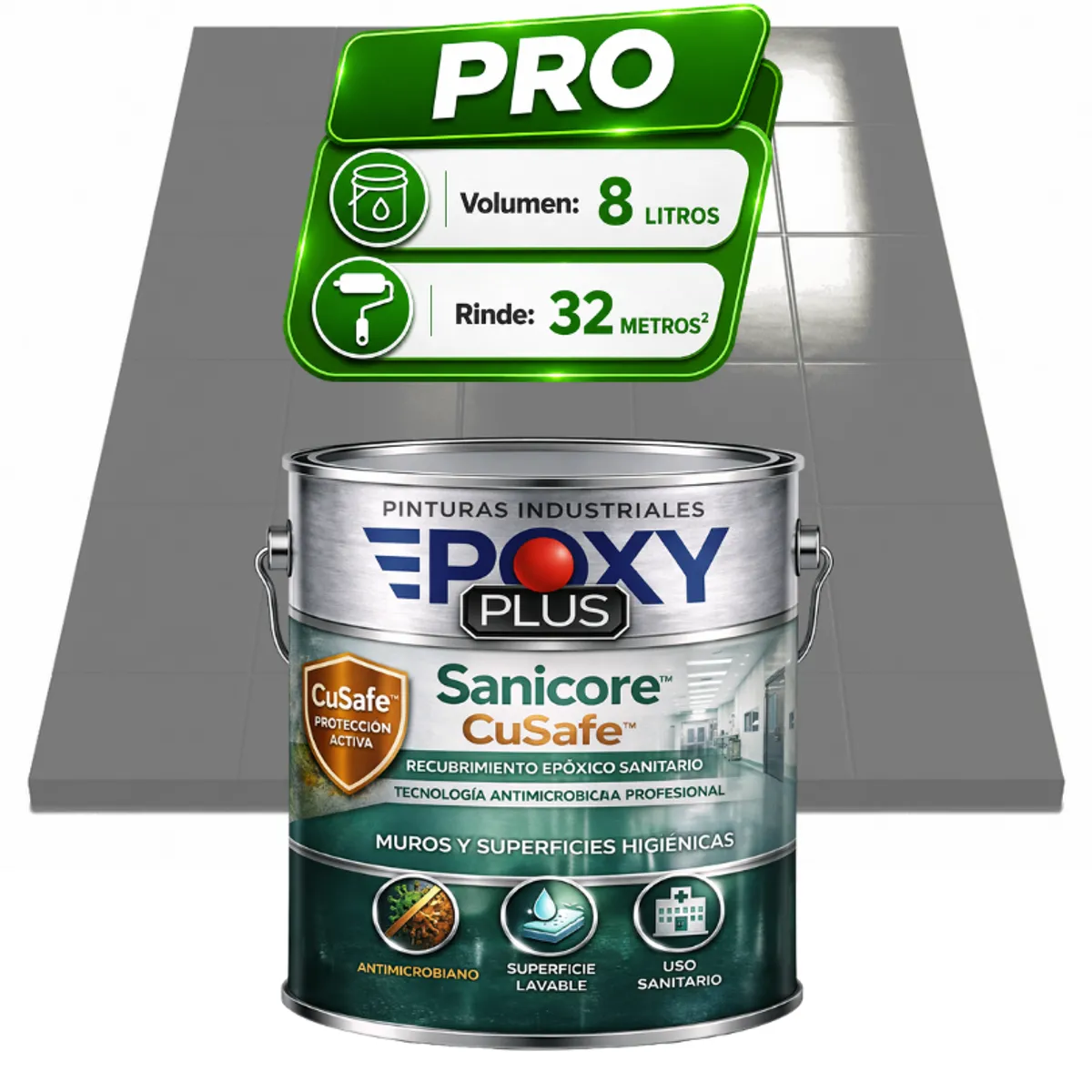 EPOXY - Pintura Epóxica Hospitalaria Sanicore CuSafe - MUROS Y PISOS - SIN OLOR - PRO 8L -  BLANCO PERLA