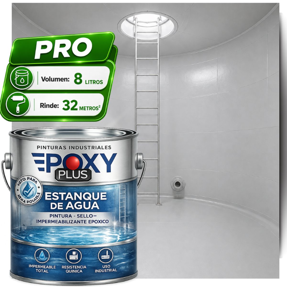 EPOXY - KIT PINTURA Epóxica ESTANQUE DE AGUA  A+B - SIN OLOR  - SIN OLOR - PRO 8L - GRIS BLANCO