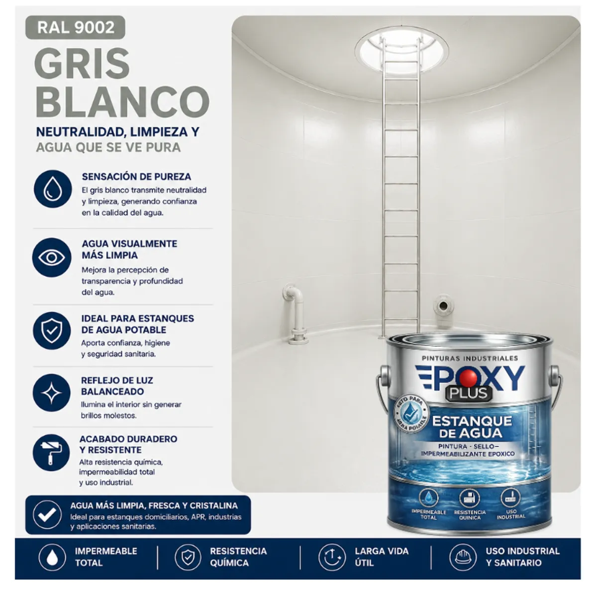 EPOXY - KIT PINTURA Epóxica ESTANQUE DE AGUA  A+B - SIN OLOR  - SIN OLOR - PRO 8L - GRIS BLANCO