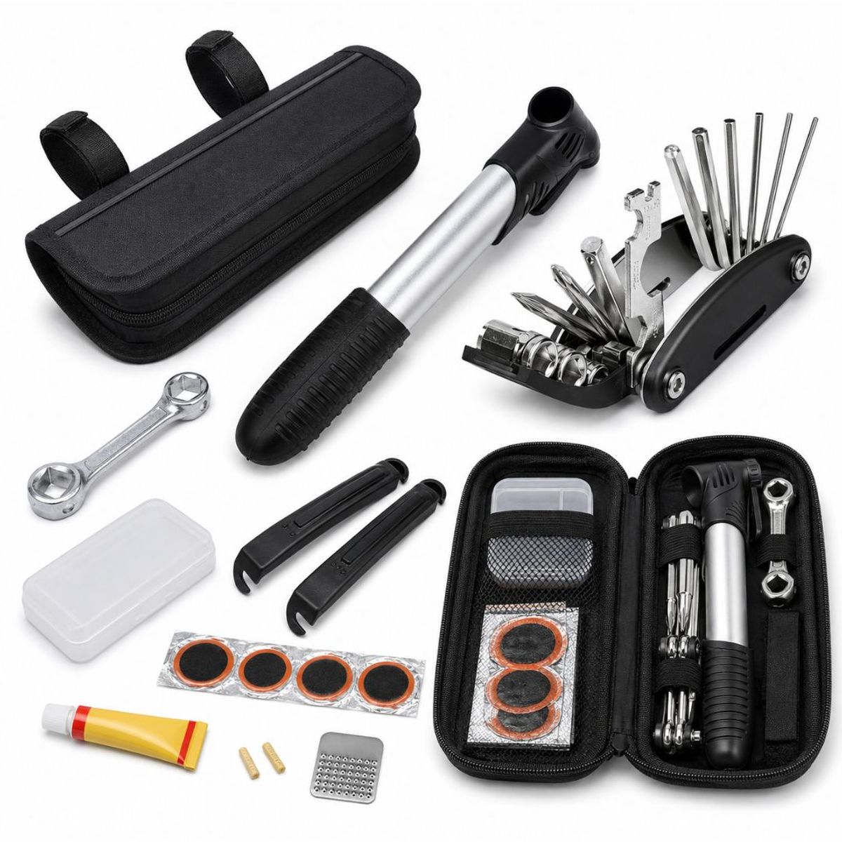 GENERICO - Kit Herramientas Bicicleta Con Bombin Parches Y Bolso