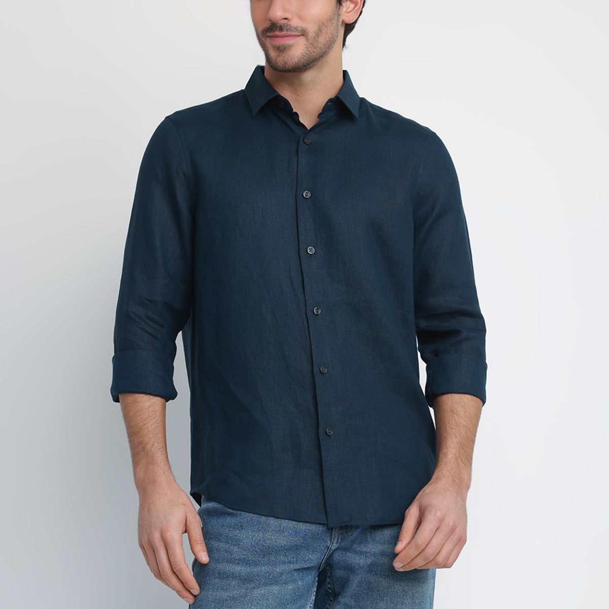 PERRY ELLIS - Camisa Hombre Lino Navy