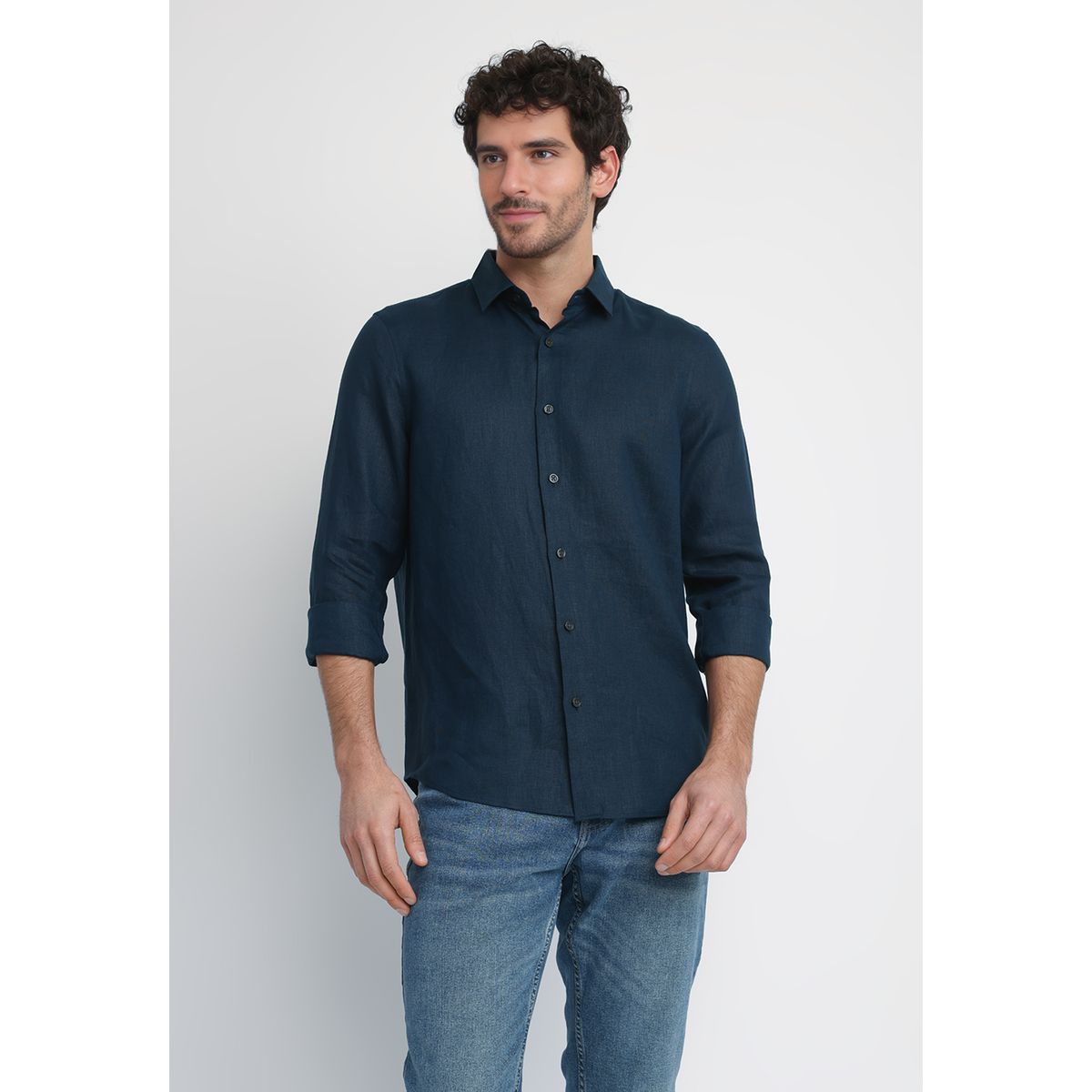 PERRY ELLIS - Camisa Hombre Lino Navy