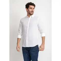 PERRY ELLIS - Camisa Hombre Casual Lino Blanca W3025