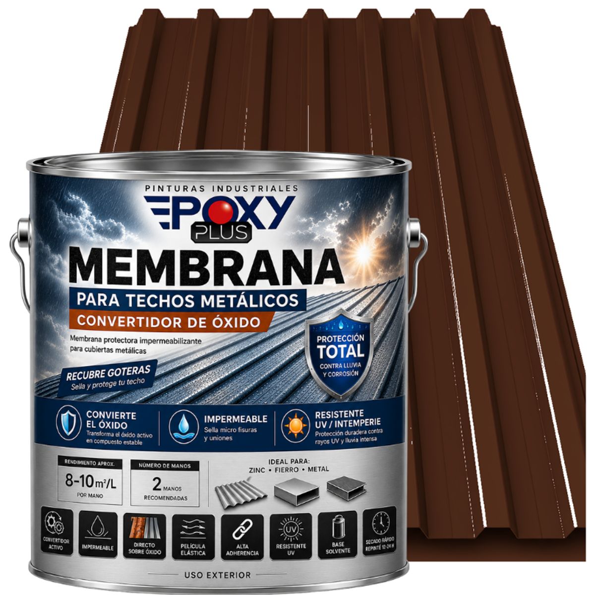 EPOXY - MEMBRANA PARA TECHOS METÁLICOS - CONVERTIDOR OXIDO - GALON - CAFÉ TEJA