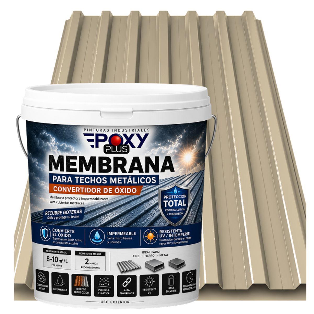 EPOXY - MEMBRANA PARA TECHOS METÁLICOS - CONVERTIDOR OXIDO - TINETA 10L - BEIGE