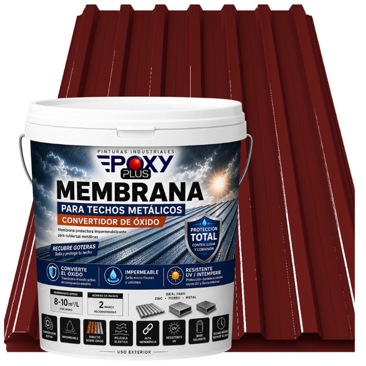 EPOXY - MEMBRANA PARA TECHOS METÁLICOS - CONVERTIDOR OXIDO - TINETA 10L - ROJO ÓXIDO