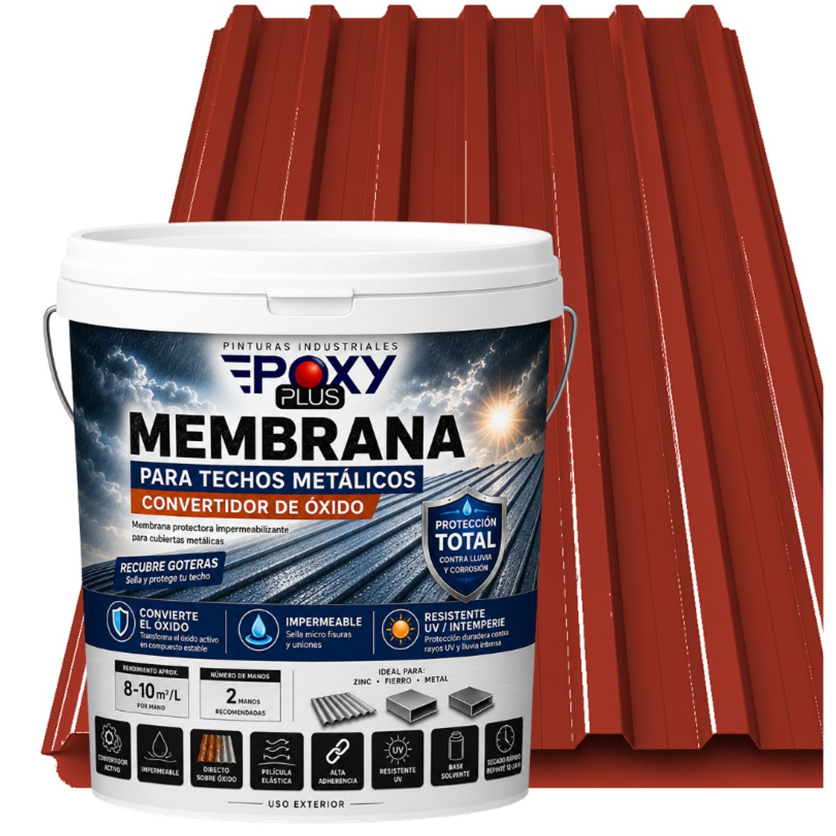 EPOXY - MEMBRANA PARA TECHOS METÁLICOS - CONVERTIDOR OXIDO - TINETA 10L - ROJO CORAL