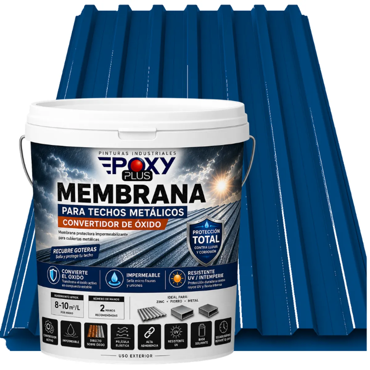 EPOXY - MEMBRANA PARA TECHOS METÁLICOS - CONVERTIDOR OXIDO - TINETA 10L - AZUL GENCIANA