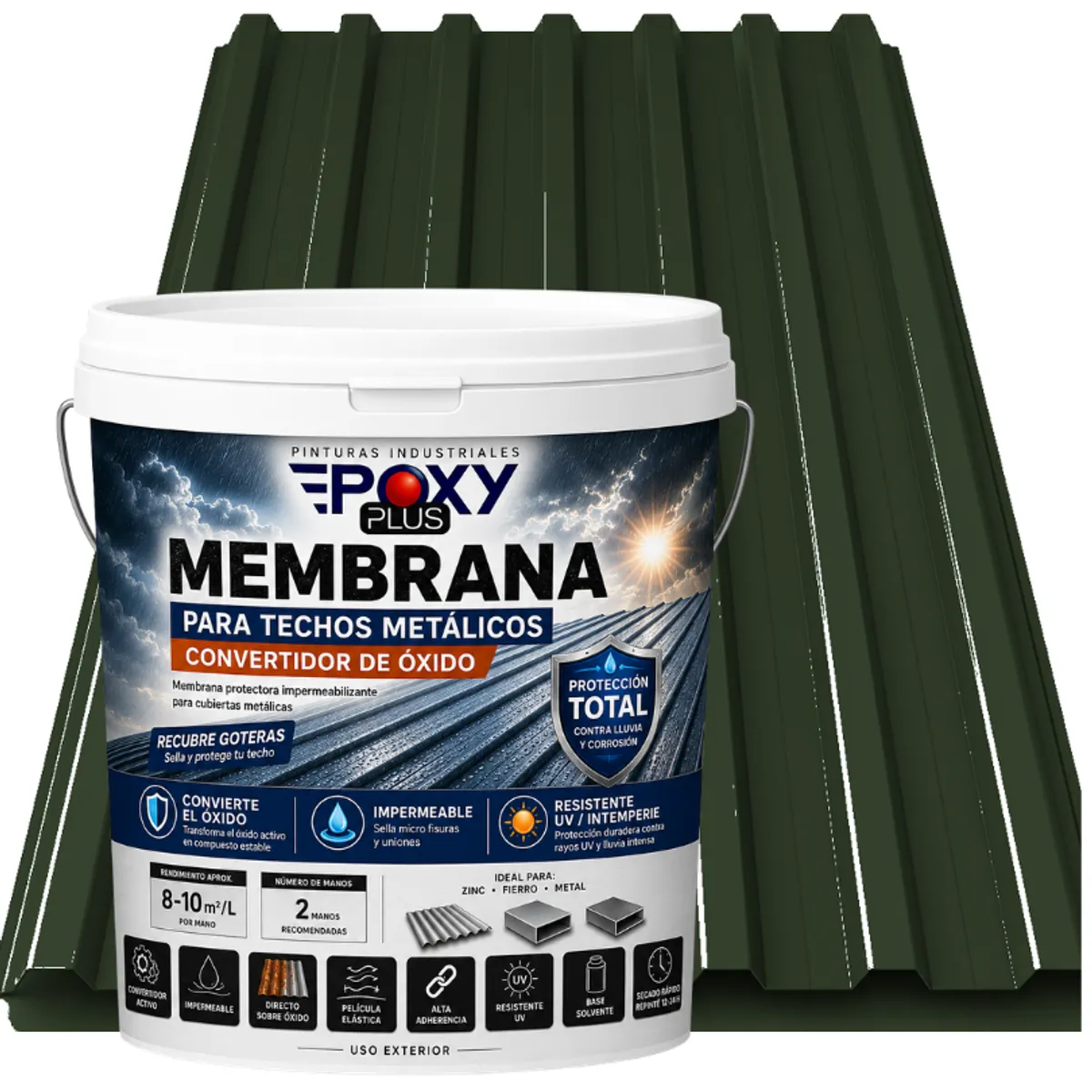 EPOXY - MEMBRANA PARA TECHOS METÁLICOS - CONVERTIDOR OXIDO - TINETA 10L - VERDE CROMO