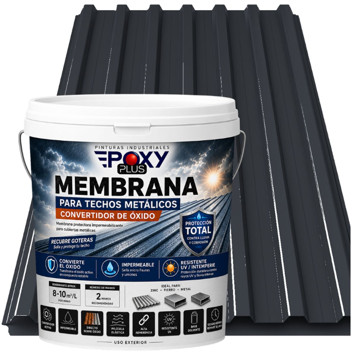 EPOXY - MEMBRANA PARA TECHOS METÁLICOS - CONVERTIDOR OXIDO - TINETA 10L - GRIS GRAFITO