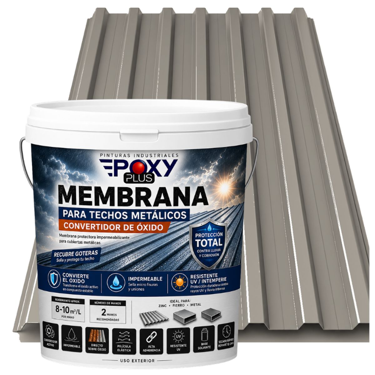 EPOXY - MEMBRANA PARA TECHOS METÁLICOS - CONVERTIDOR OXIDO - TINETA 10L - GRIS CEMENTO