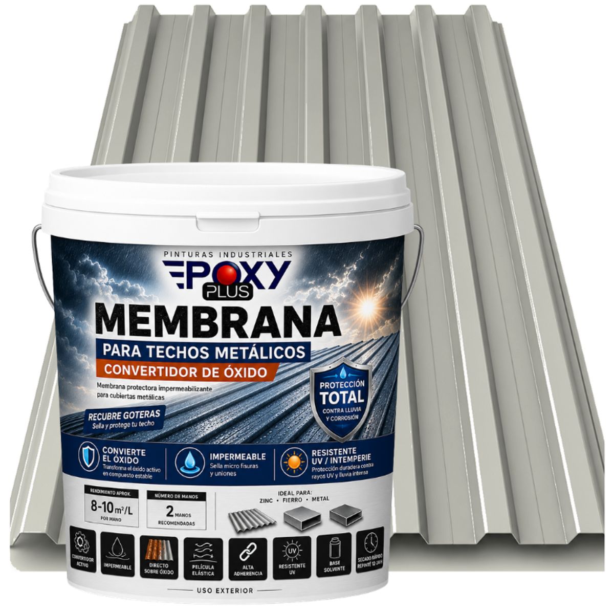 EPOXY - MEMBRANA PARA TECHOS METÁLICOS - CONVERTIDOR OXIDO - TINETA 10L - GRIS CLARO