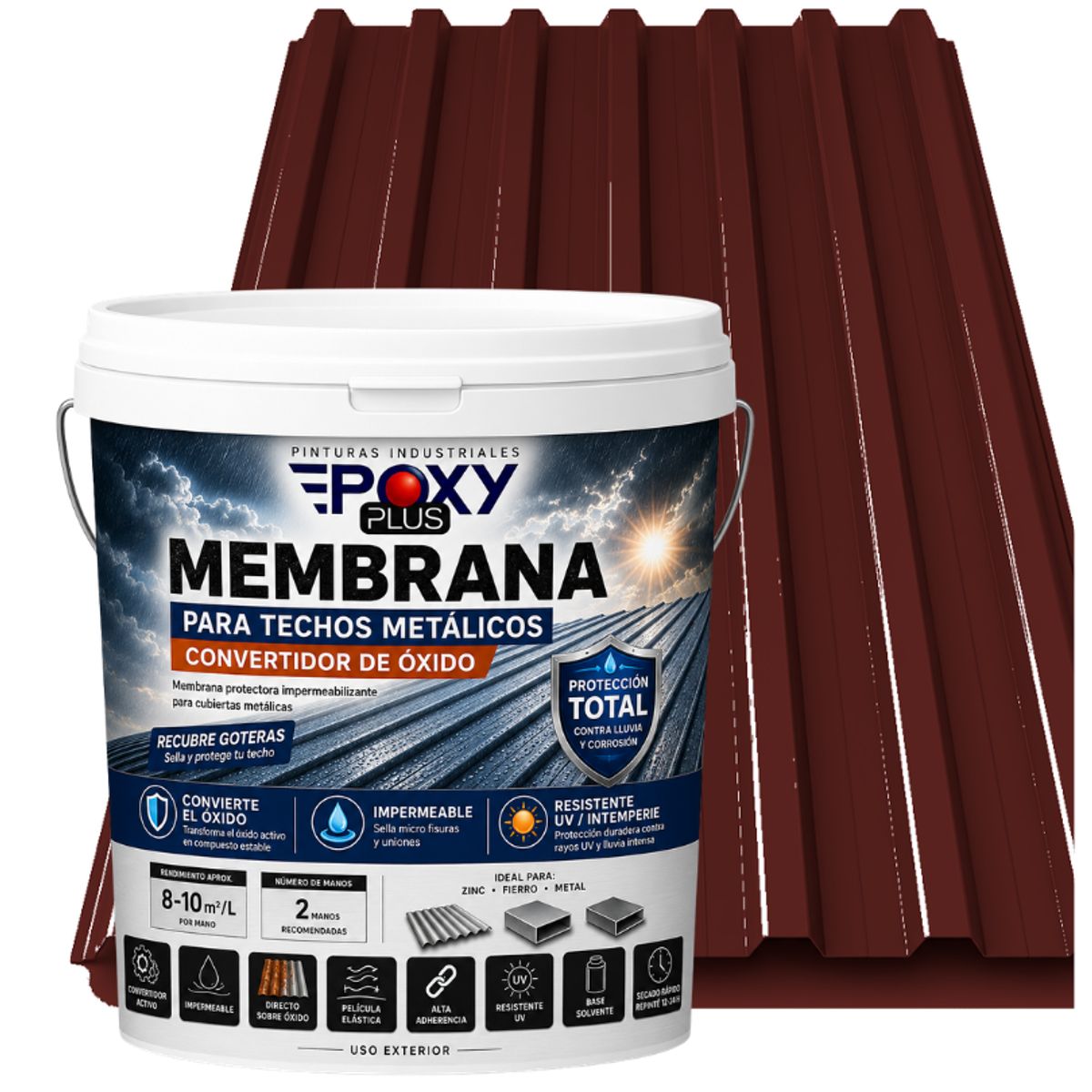 EPOXY - MEMBRANA PARA TECHOS METÁLICOS - CONVERTIDOR OXIDO - TINETA 10L - TERRACOTA OSCURO