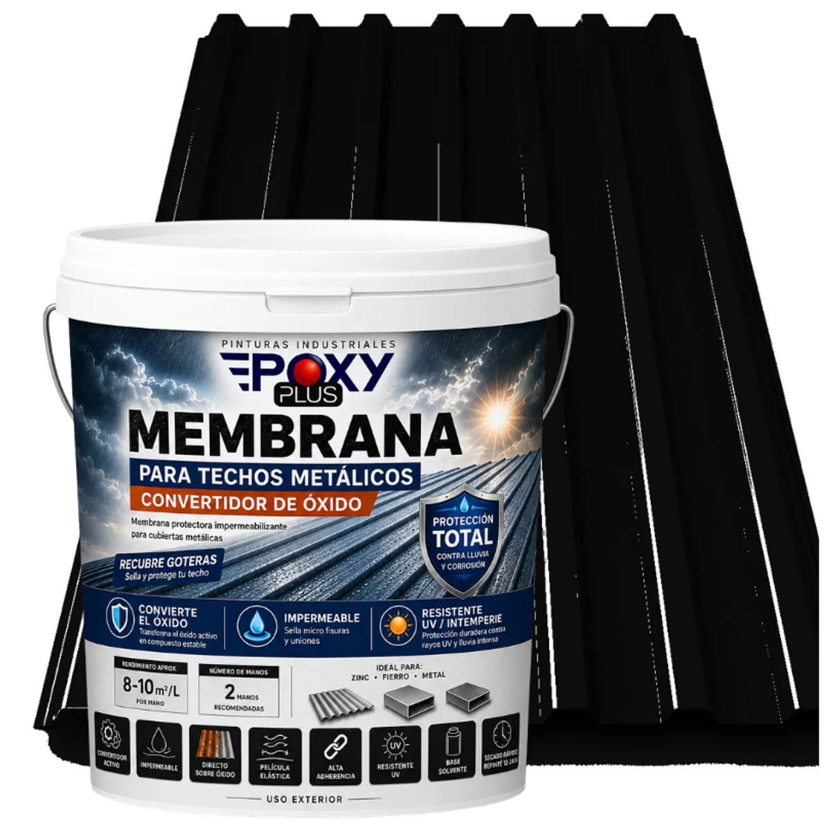 EPOXY - MEMBRANA PARA TECHOS METÁLICOS - CONVERTIDOR OXIDO - TINETA 10L - NEGRO INTENSO