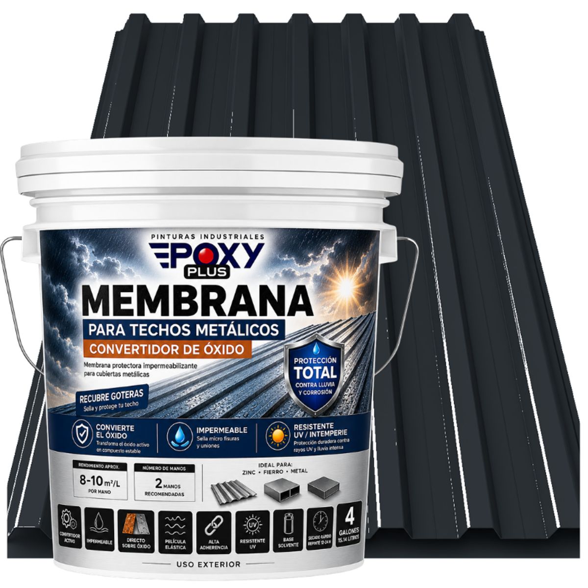 EPOXY - MEMBRANA PARA TECHOS METÁLICOS - CONVERTIDOR OXIDO - TINETA 4G - GRIS ANTRACITA