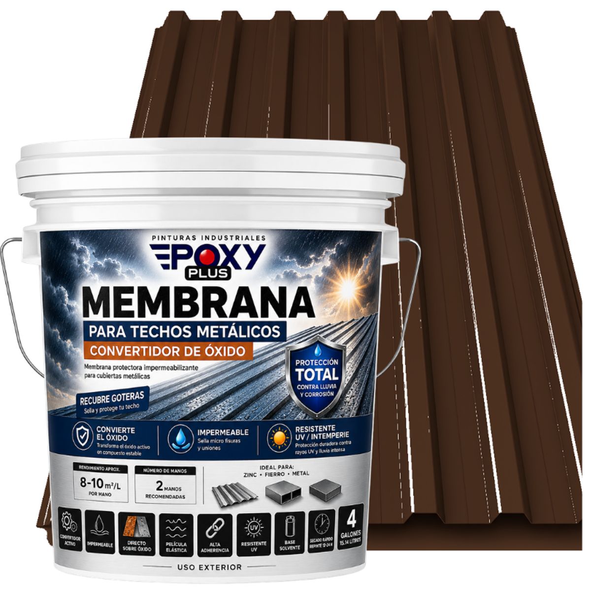 EPOXY - MEMBRANA PARA TECHOS METÁLICOS - CONVERTIDOR OXIDO - TINETA 4G - CAFÉ NOGAL