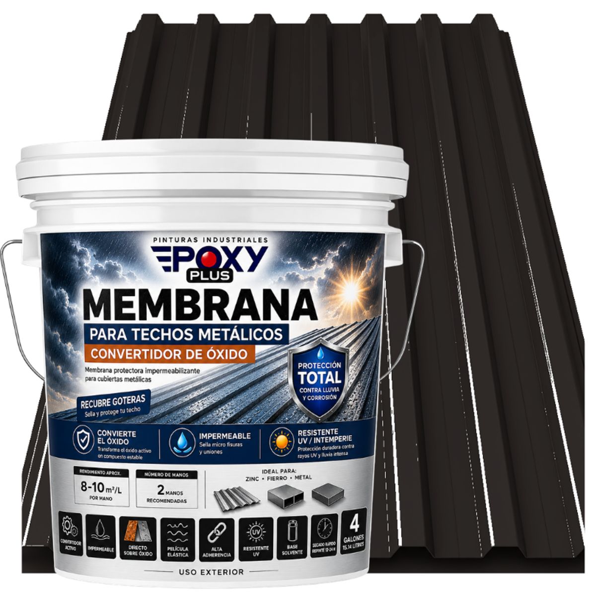 EPOXY - MEMBRANA PARA TECHOS METÁLICOS - CONVERTIDOR OXIDO - TINETA 4G - CAFÉ GRIS