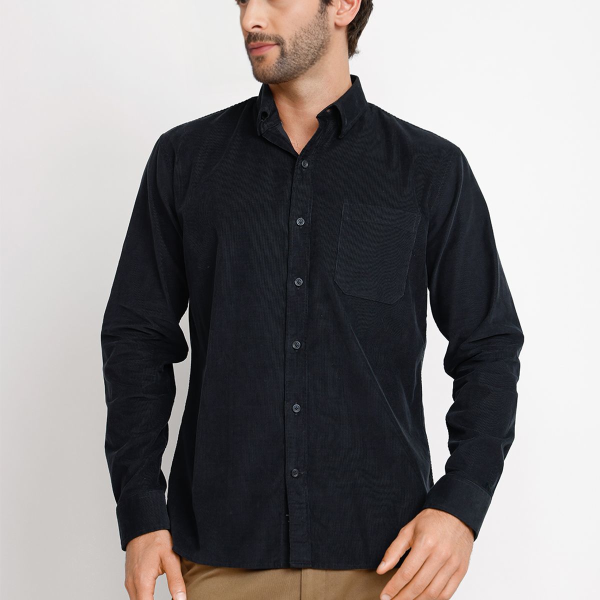 TRIAL - Camisa Cotelé ML Hombre Burgos Azul Marino