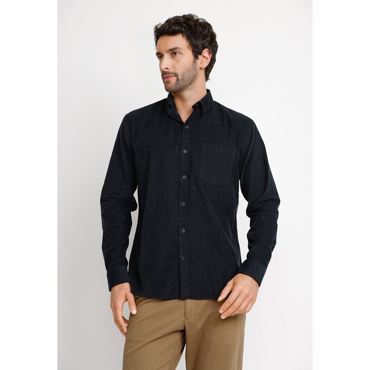 TRIAL - Camisa Cotelé ML Hombre Burgos Azul Marino