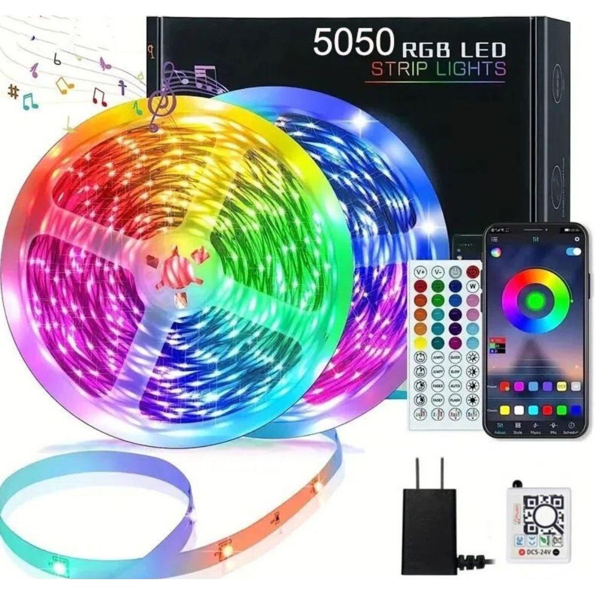 GENERICO - Tira De Luces Led Strips 5050 Rgb 30m 24v Incluye Bluetooth