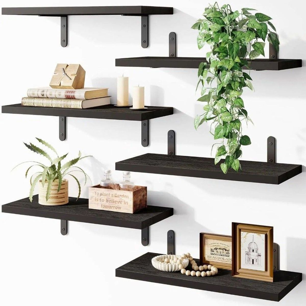 GENERICO - Repisas Flotantes De Madera Modernas Kit X6 Negro