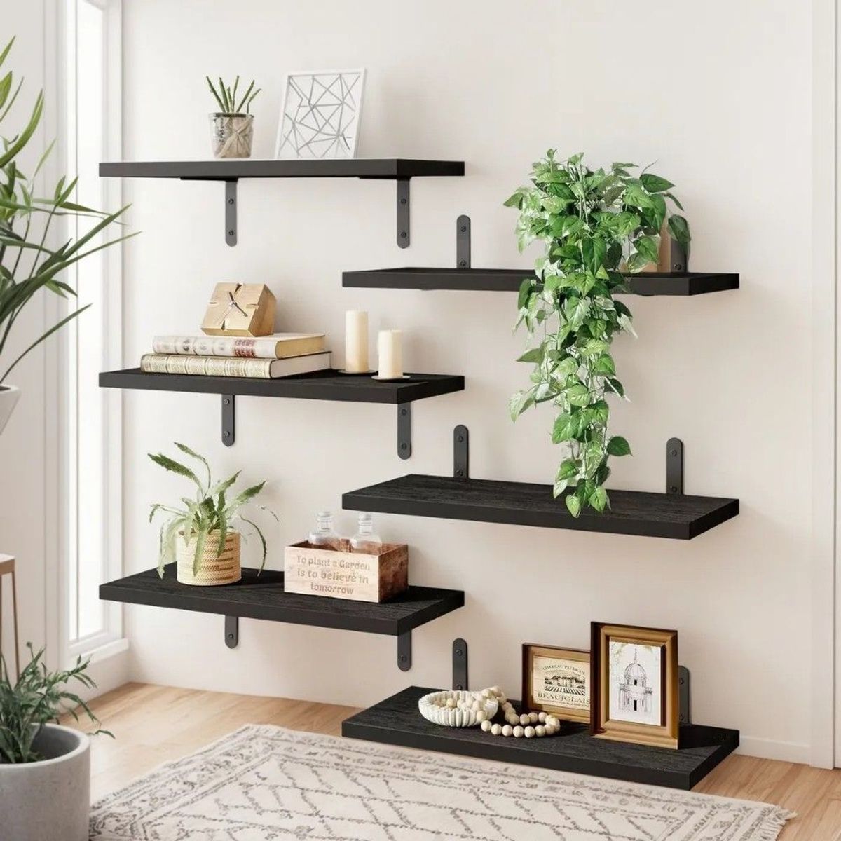 GENERICO - Repisas Flotantes De Madera Modernas Kit X6 Negro