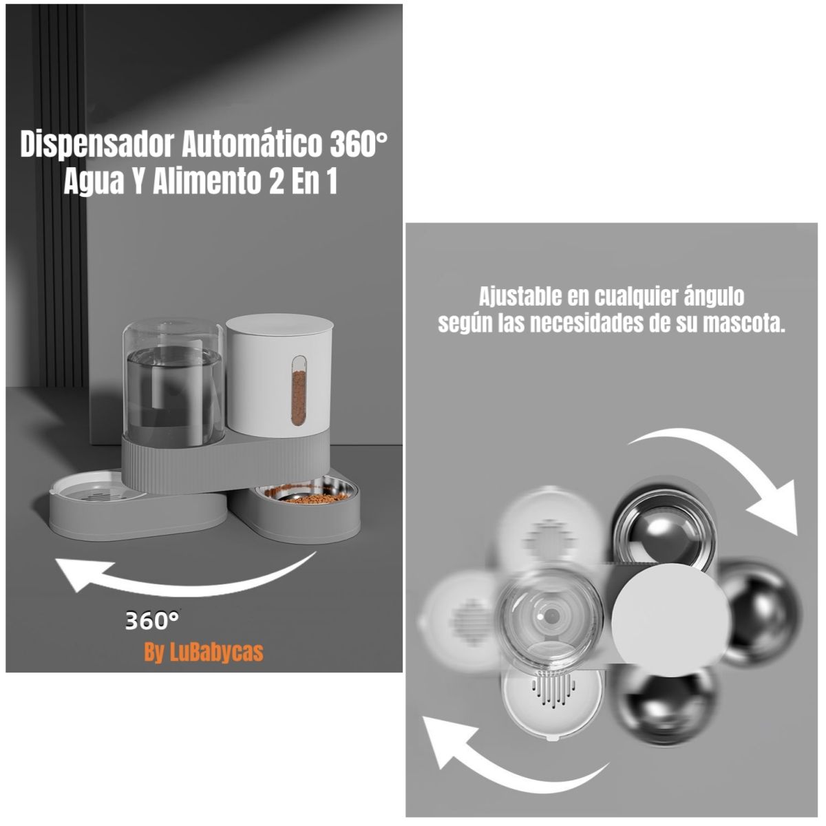 LUBABYCAS - Dispensador 360 Automático Agua Y Alimento 2 En 1 LuBabycas