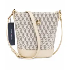TOMMY HILFIGER - Cartera Monogram Beige Tote Crossbody