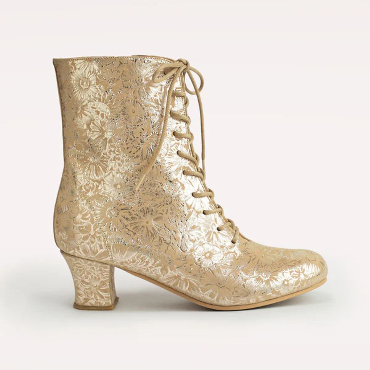 GANDARVA - Botín de mujer de cuero Atenea Dorado Encaje 5 cm