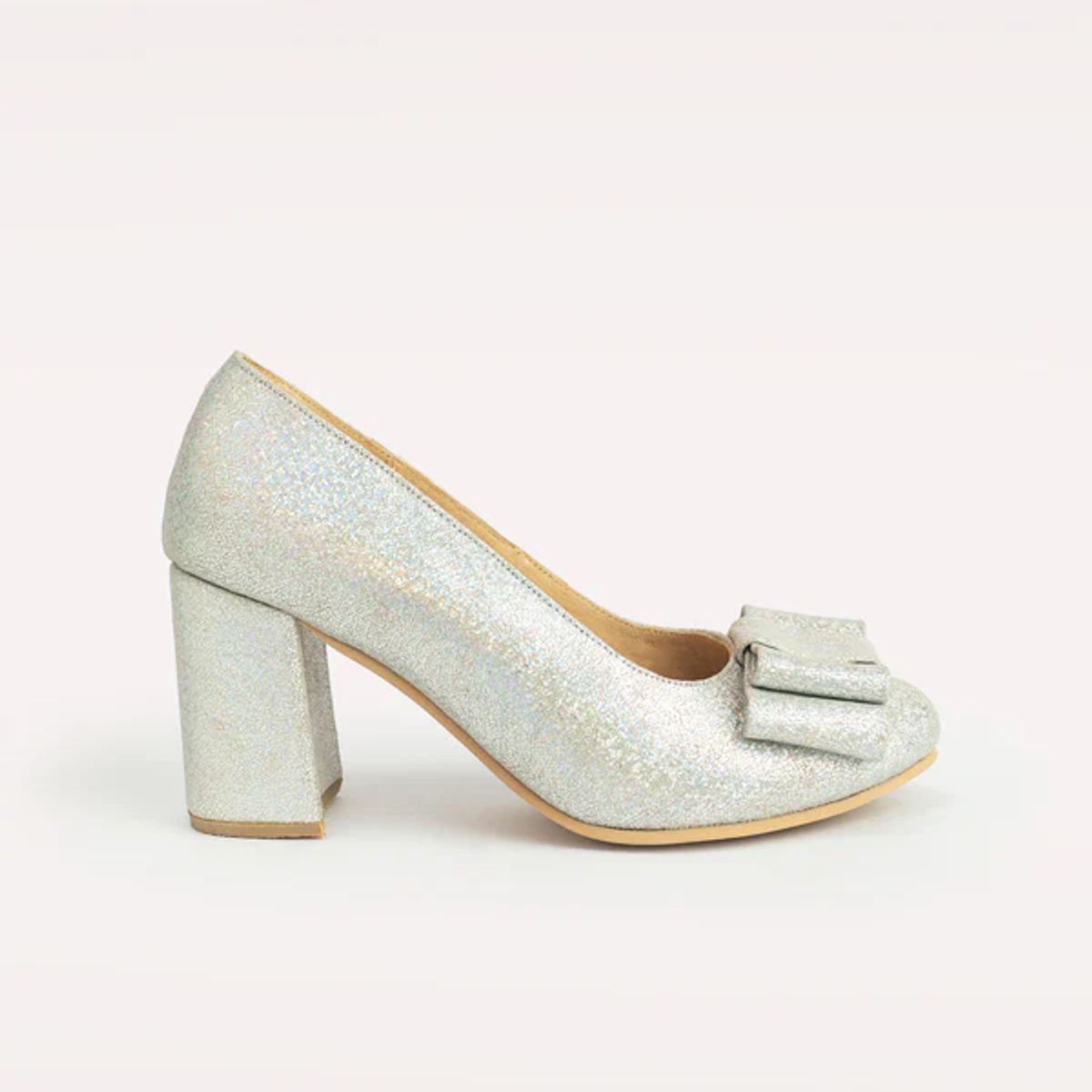 GANDARVA - Zapato de mujer de cuero Leonor Glitter Plata 7 cm
