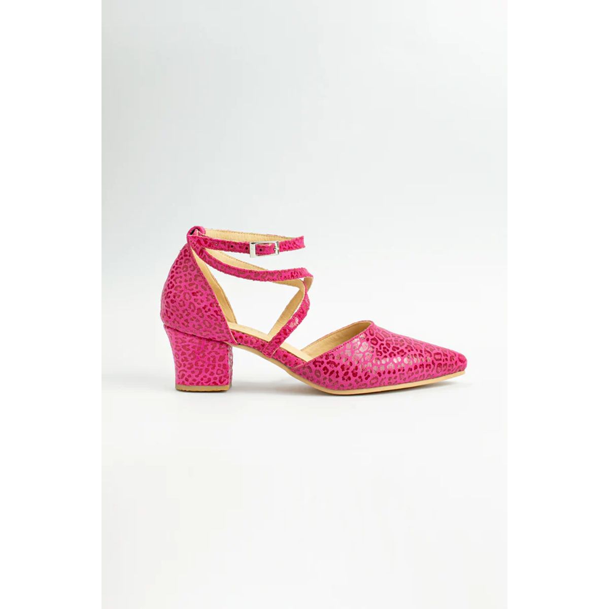 GANDARVA - Zapato de mujer de cuero Elena Fucsia Print 5 cm