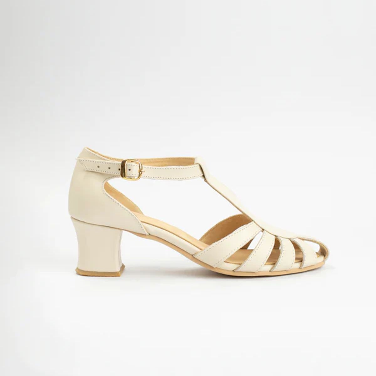 GANDARVA - Zapato de mujer de cuero Sabina Marfil 5 cm